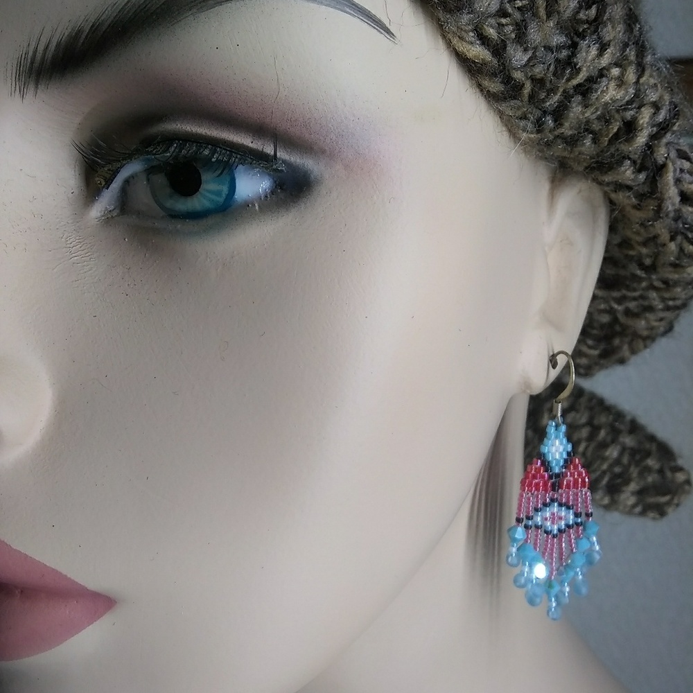 JRW Handmade Turquoise Red Swarovski Earrings - Picture 3 of 6